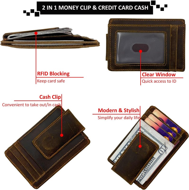 HOPSOOKEN Money Clip RFID Front Pocket Wallet Men Leather Slim Minimalist Wallet - Image 3